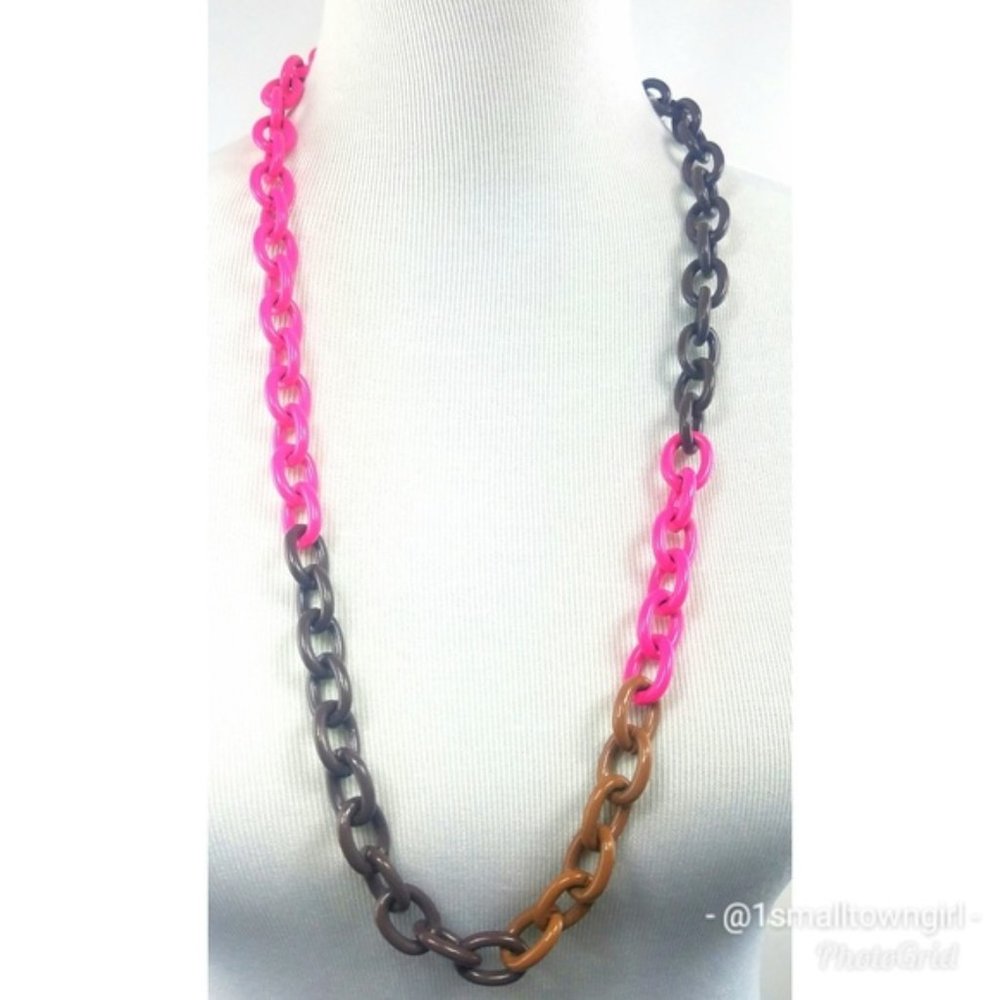 J. Crew Ombre link hot pink/greys/brown necklace